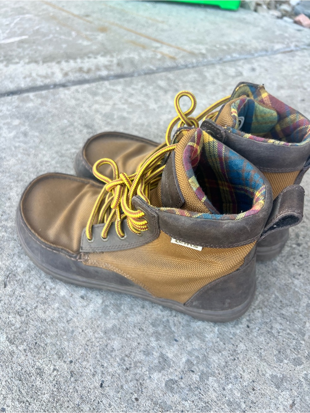 Women’s Lace-Up Brown and Tan Plaid-Lined Boots